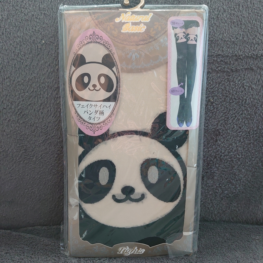 Cute Panda face thigh high nylon socks from Japan